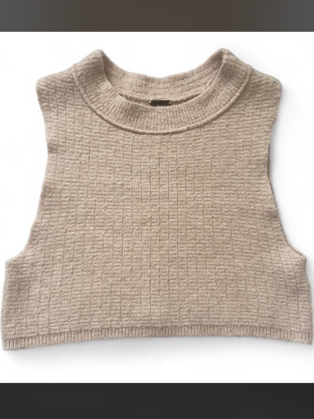 FREE PEOPLE Valley Side Light Beige Cropped Wool Alpaca Tank Vest XS - Picture 4 of 8